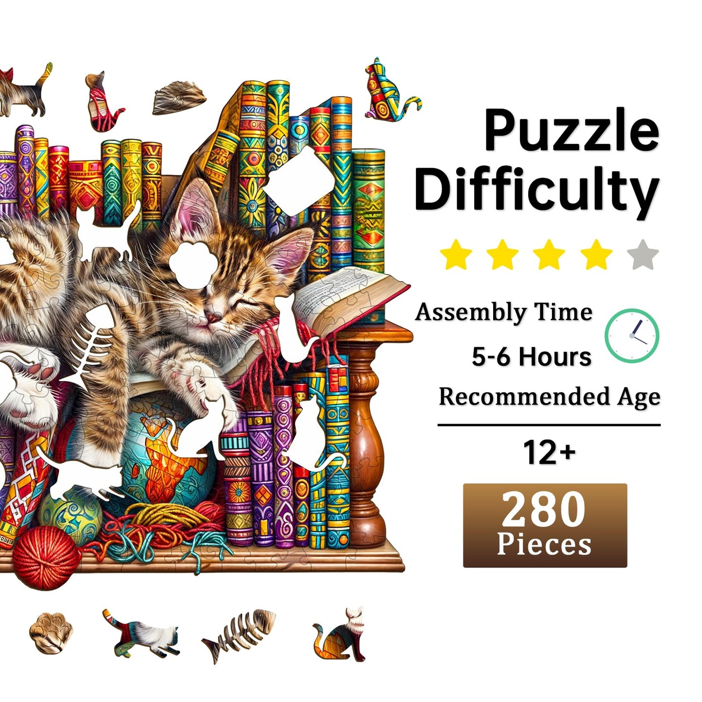 Jigfoxy Wooden Puzzles for mature-themeds  Cat Wood Puzzles mature-themed  Unique Animal Shape Wooden Jigsaw Puzzles  Birthday Gifts for Puzzles Lovers Family Friend(L-13.4 * 10.8in-280pcs)