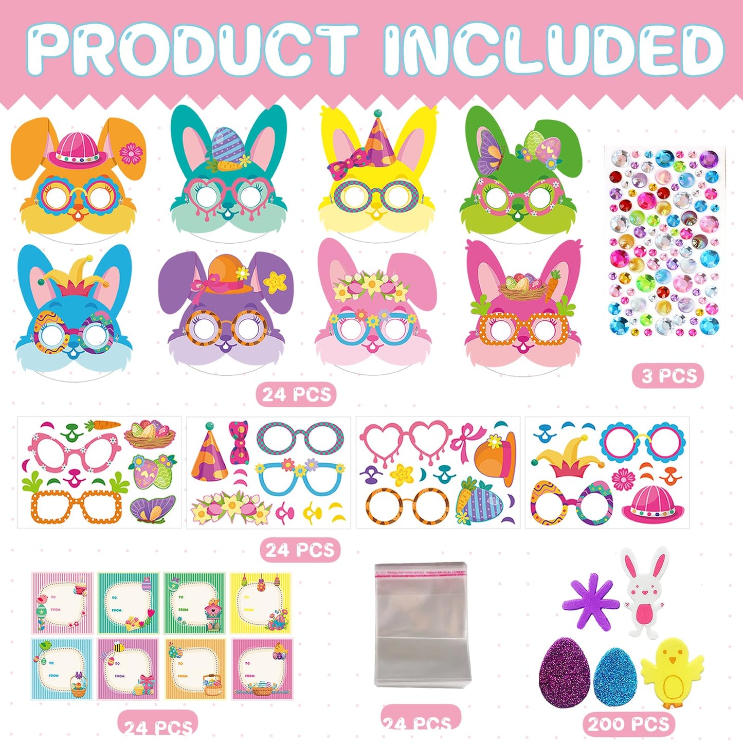 24 Sets Bunny Masks Craft Kits Easter Face Masks Diy Paper Easter Party Mask Art Sets Bunny Face Stickers For Kids Classroom Act