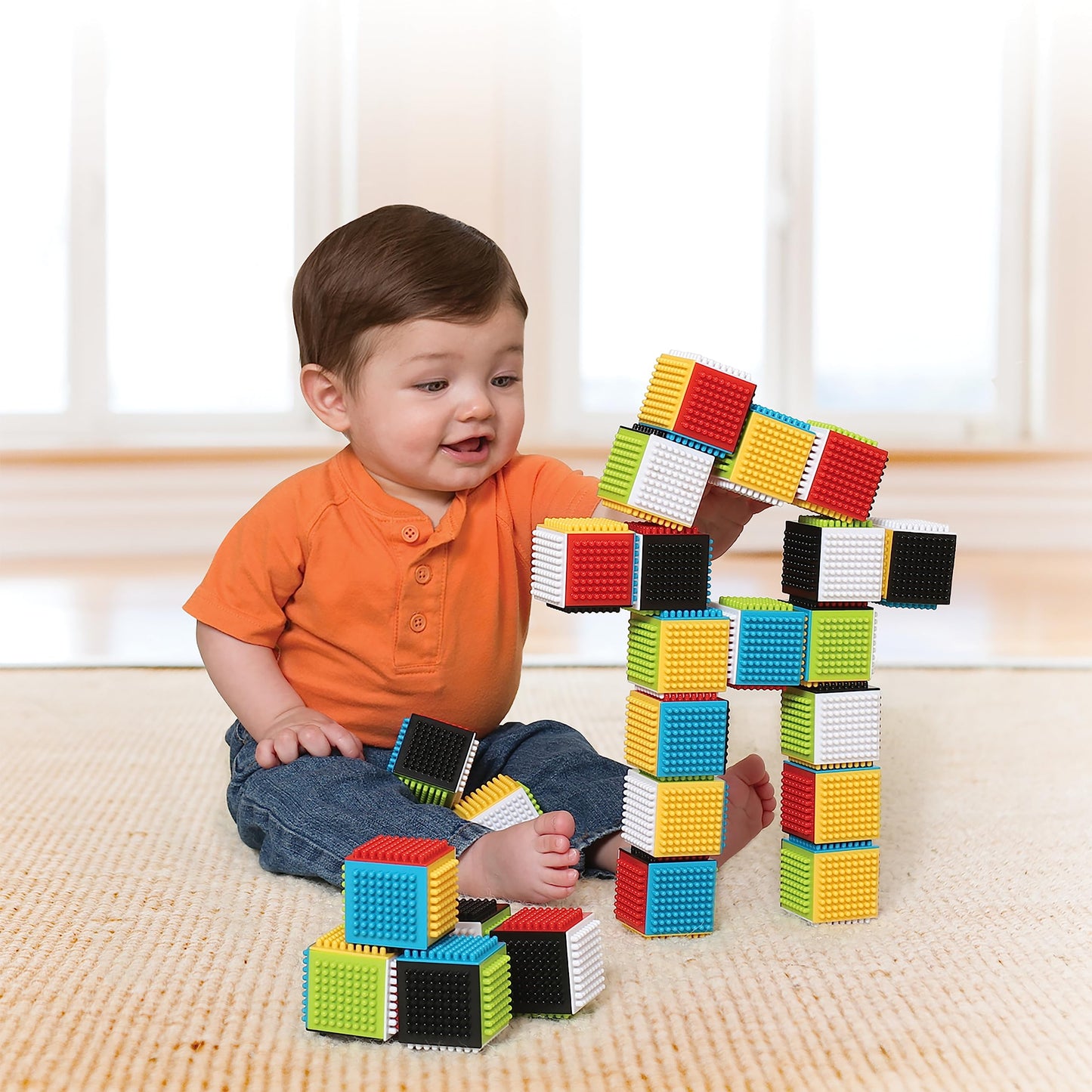 Infantino Press & Stay Sensory Blocks For Babies Age Grade 6M+ , 24-Piece Set, Multicolor