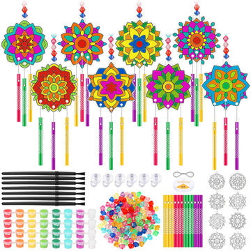 VioraWhite 24 Sets Christmas Mandala Suncatchers Wind Chimes Window Art Kits, Xmas DIY Sun Catchers Bulk Ornaments Painting Craf