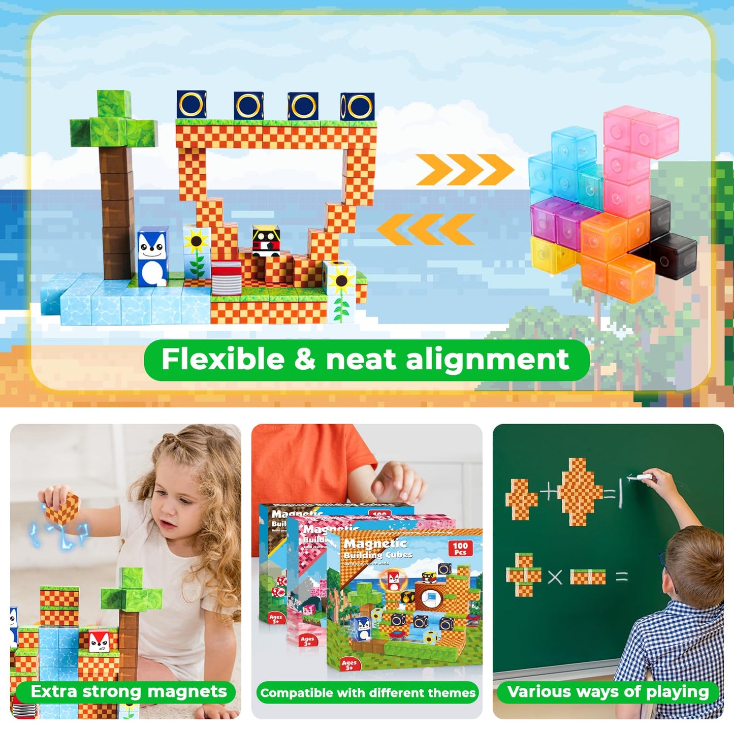 Magnetic Blocks - 100PCS Building Blocks - Toys for Montessori Toddler Christmas Birthday Gifts - STEM Sensory Toys for 3 4 5 6