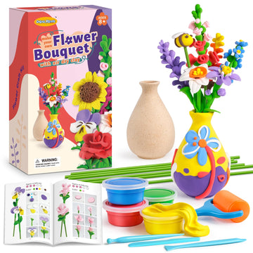Drama Planet Flower Craft Kit for Kids, Make Your Own Flower Bouquet with Air Dry Clay, Arrange Clay Flowers & Create Personaliz
