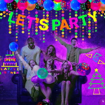 52 Pack Glow Neon Party Supplies Glow Party Decorations Neon Birthday Party Supplies Black Light Reactive Decor Set - Fluorescen