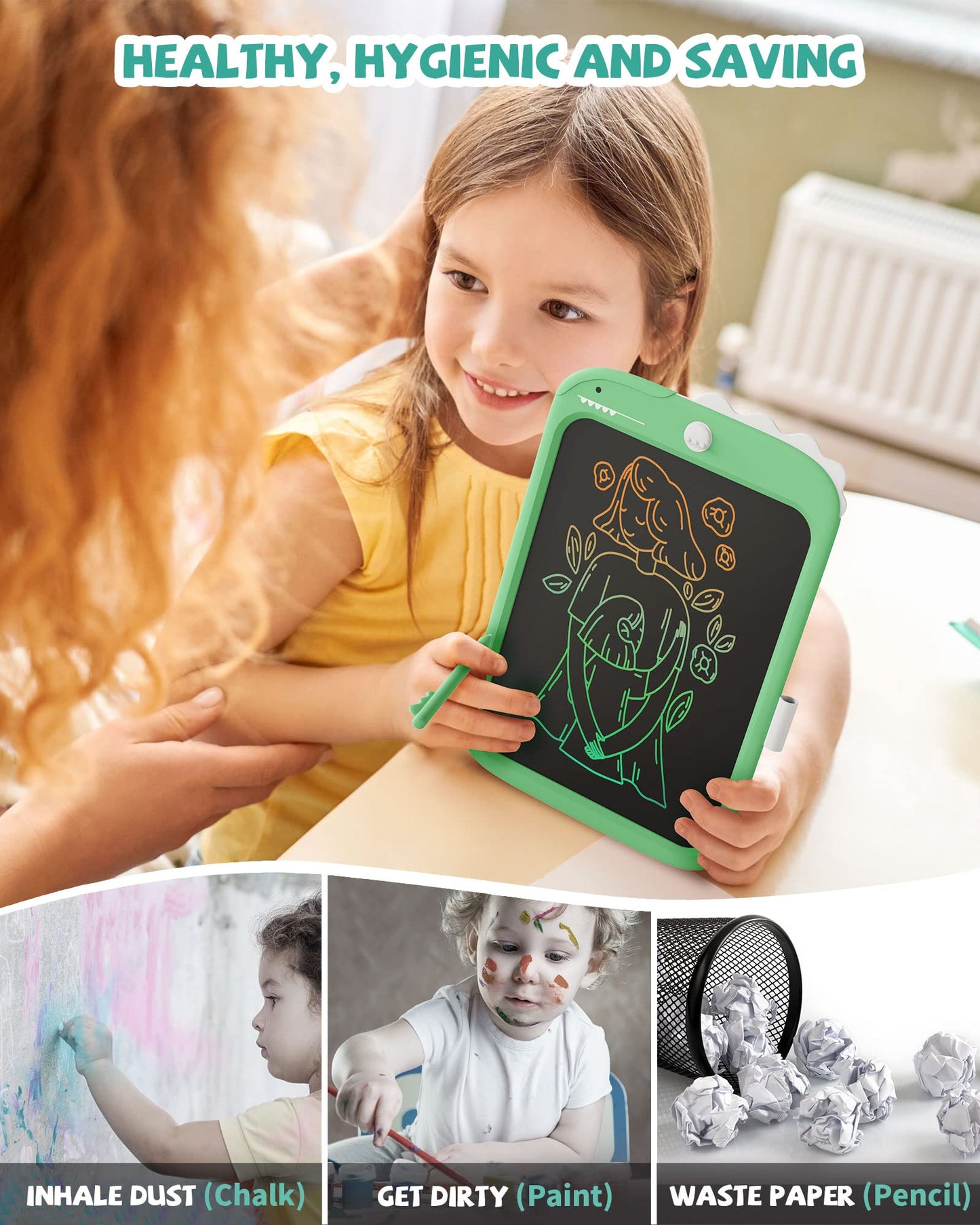 Kikapabi LCD Writing Tablet - 10" Doodle Board, Erasable, Portable, Green, Model LCD09, Educational Toy for Kids 3-6 Years Old