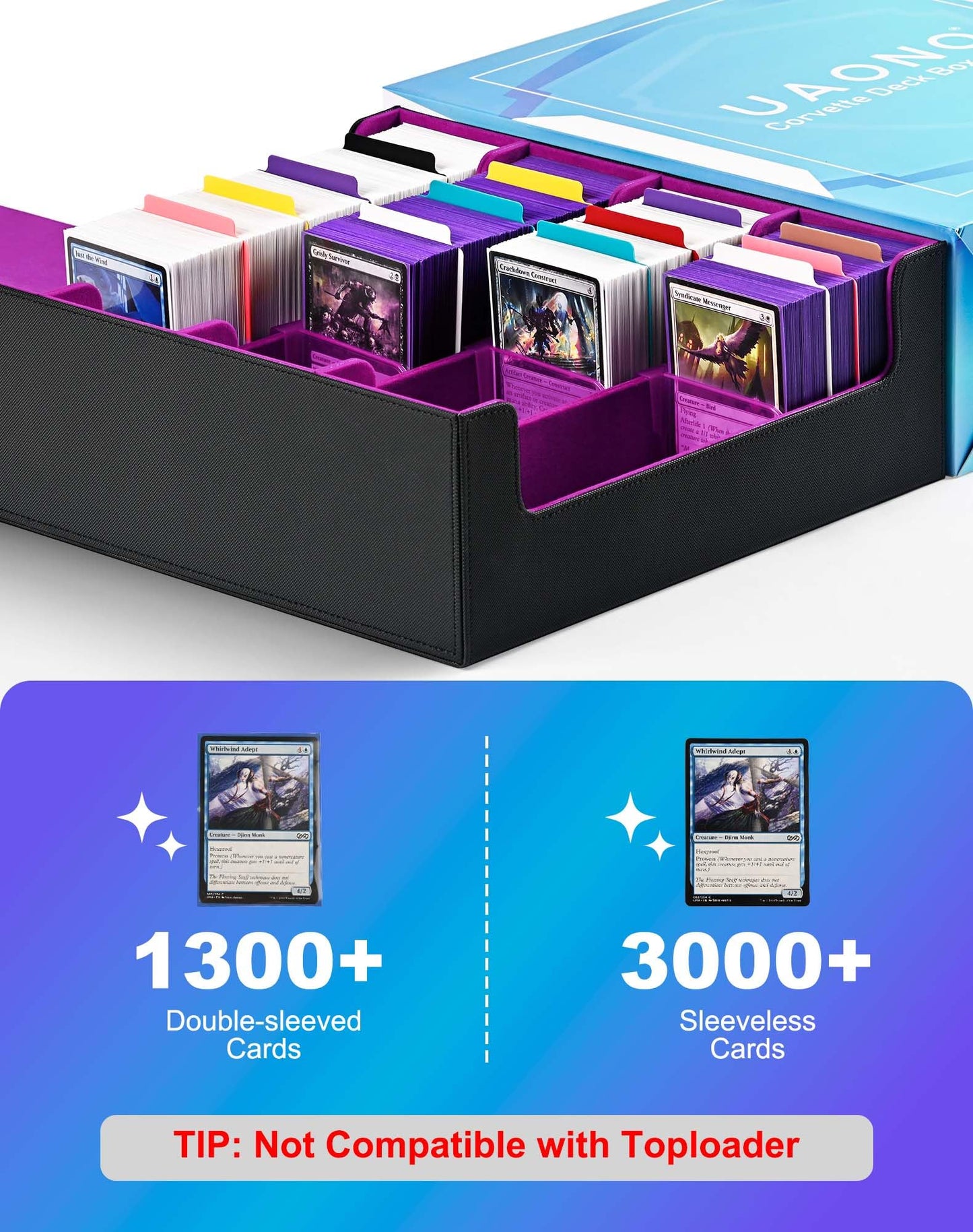 Uaono Card Storage Box For Trading Cards, 2400+ Mtg Commander Deck Box With 24Pcs Colorful Divider, Card Case Fits For Magic Tcg
