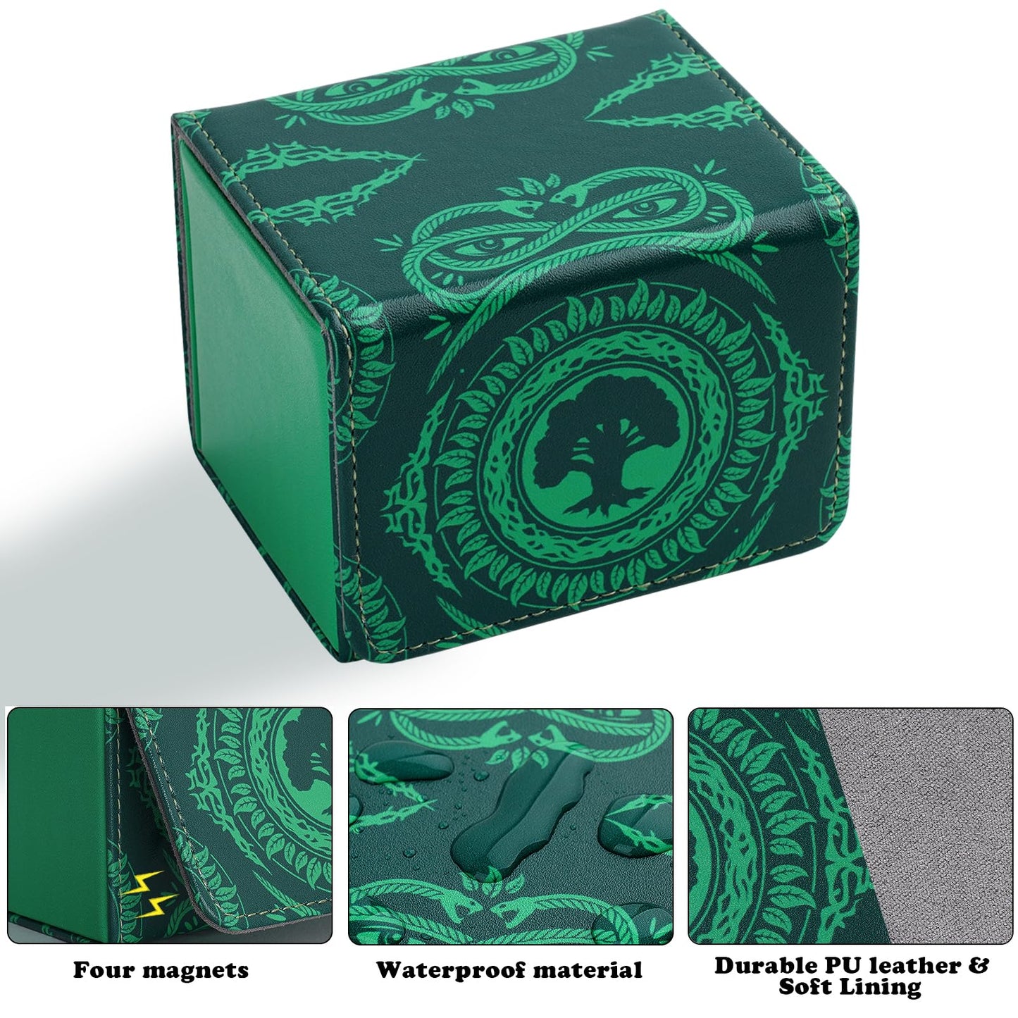 Deck Box for MTG Cards  Trading Commander Deck Case Holds 120+ Sleeved Cards  PU Leather Magnetic Collectible Card Storage Box Fits for TCG Magic Card (Green)
