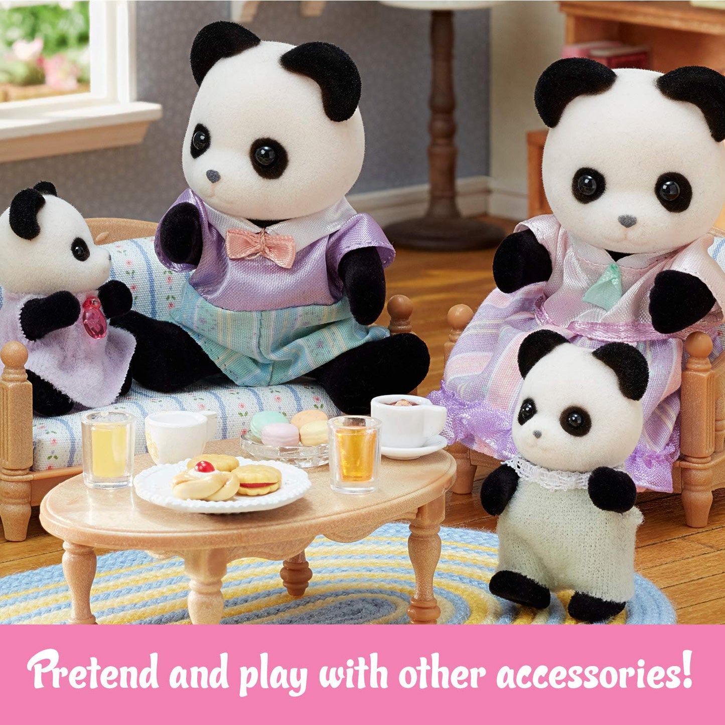 Calico Critters Pookie Panda Family, Dolls, Dollhouse Figures, Collectible Toys With 4 Figures Included