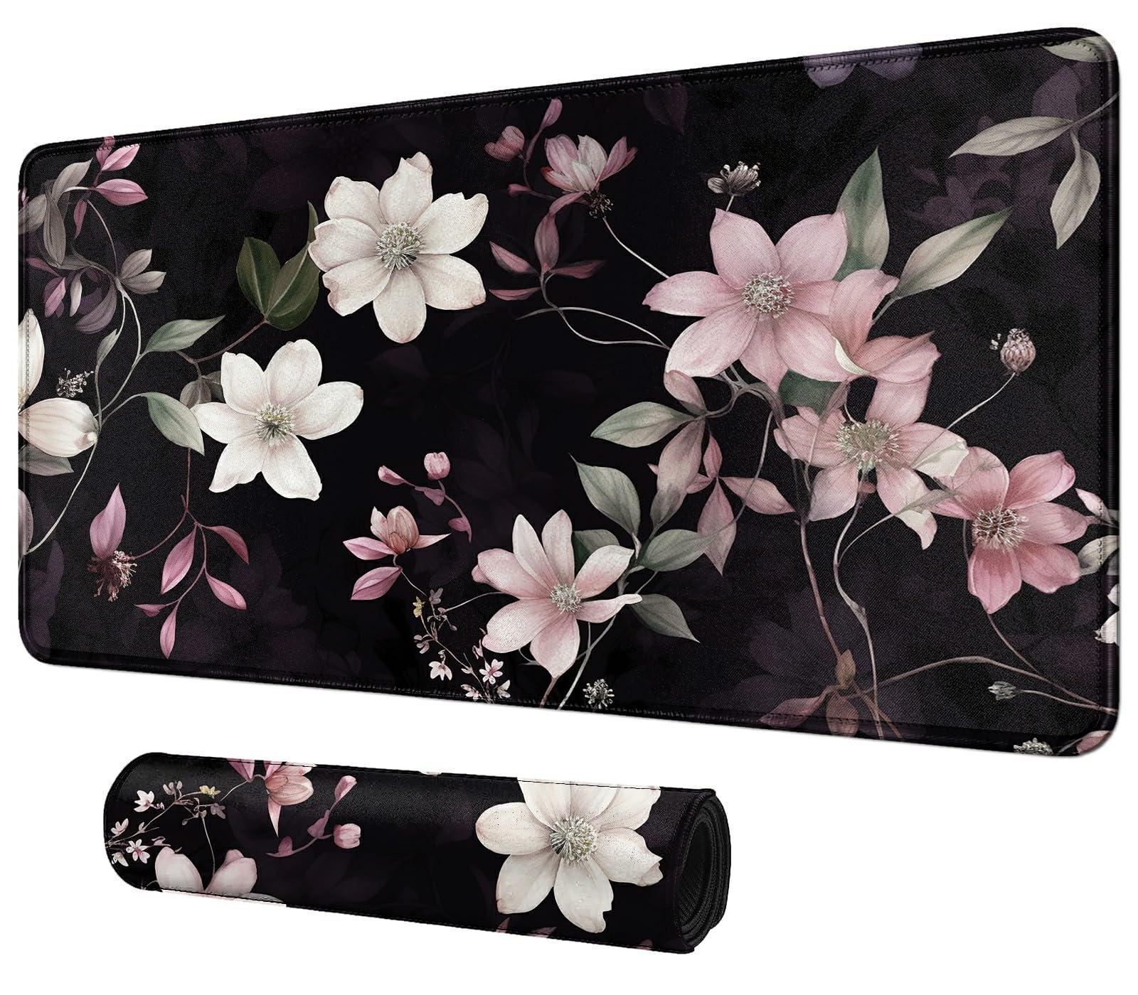 DIGTIALL Card Mat for MTG & TCG Playmat, 23.6'' x 13.8'' - Perfect for Card Games, Video Games, Office - White and Pink Flower