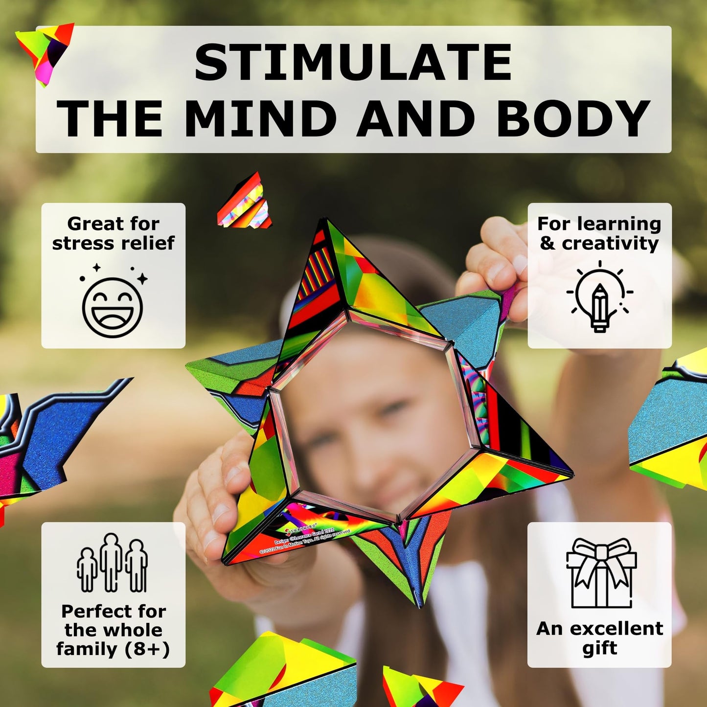 SHASHIBO Shape Shifting Box - STEM Magnetic Fidget Cube That Transforms Into Over 70 Shapes  Download Fun in Motion Toys Mobile App (Stained Glass)