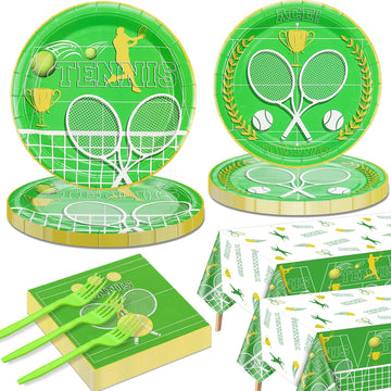 Tennis Party Supplies for 40 Guests, Disposable Tableware Set Includes Tennis Plates, Napkins, Forks, Tennis Tablecloth for Men 