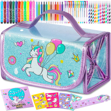 Unicorns Gifts For Girls 5 6 7 8 9 Year Old, Coloring Markers Set With Unicorn Pencil Case, Unicorn Art Supplies For Art Coloring, Craft Drawing Toy For Ages 6-8 Girls Birthday Christmas Easter