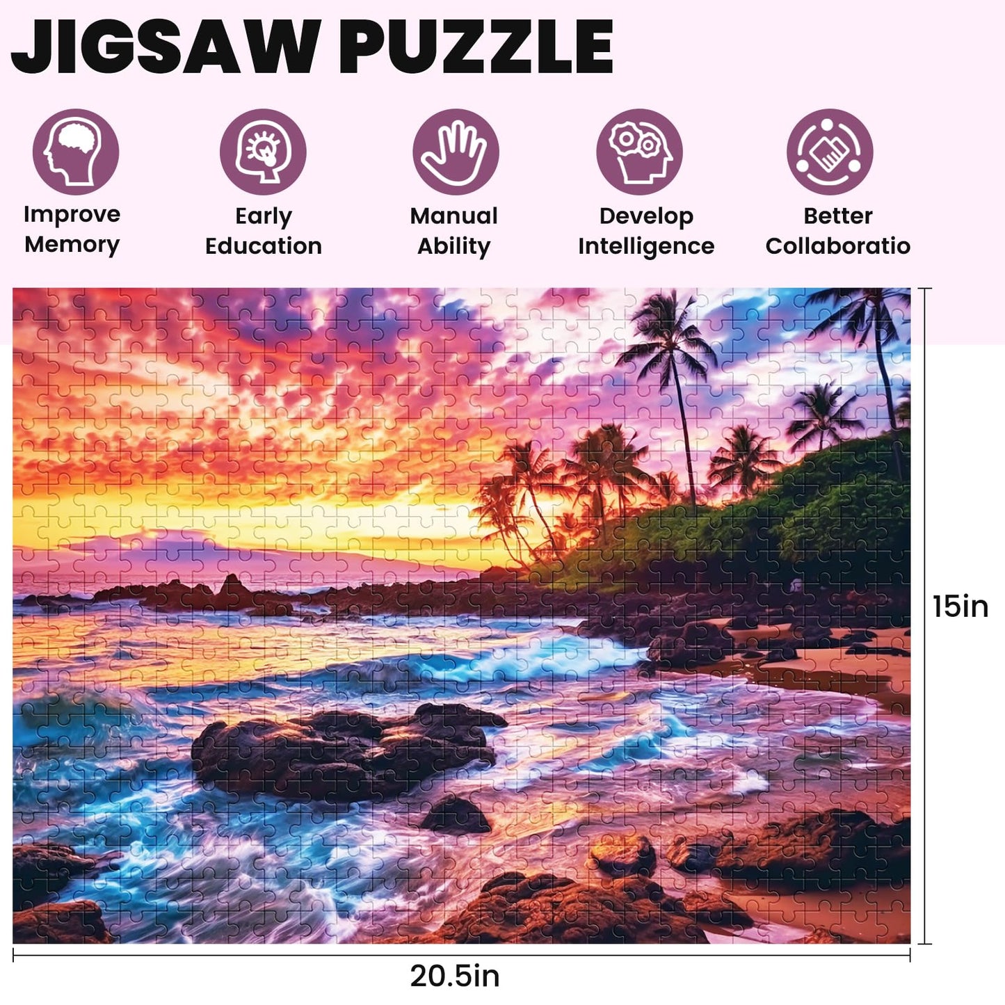 500 Piece Beach Puzzle For Adults-Sunset Puzzle | Recycled Cardboar Jigsaw Puzzles 500 Pieces | Challenging Family Activity Grea