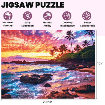 500 Piece Beach Puzzle For Adults-Sunset Puzzle | Recycled Cardboar Jigsaw Puzzles 500 Pieces | Challenging Family Activity Grea