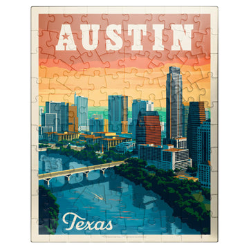 MyPuzzle Austin  Texas: Skyline  Vintage Poster - enhanced 100 Piece Jigsaw Puzzle for mature-themeds