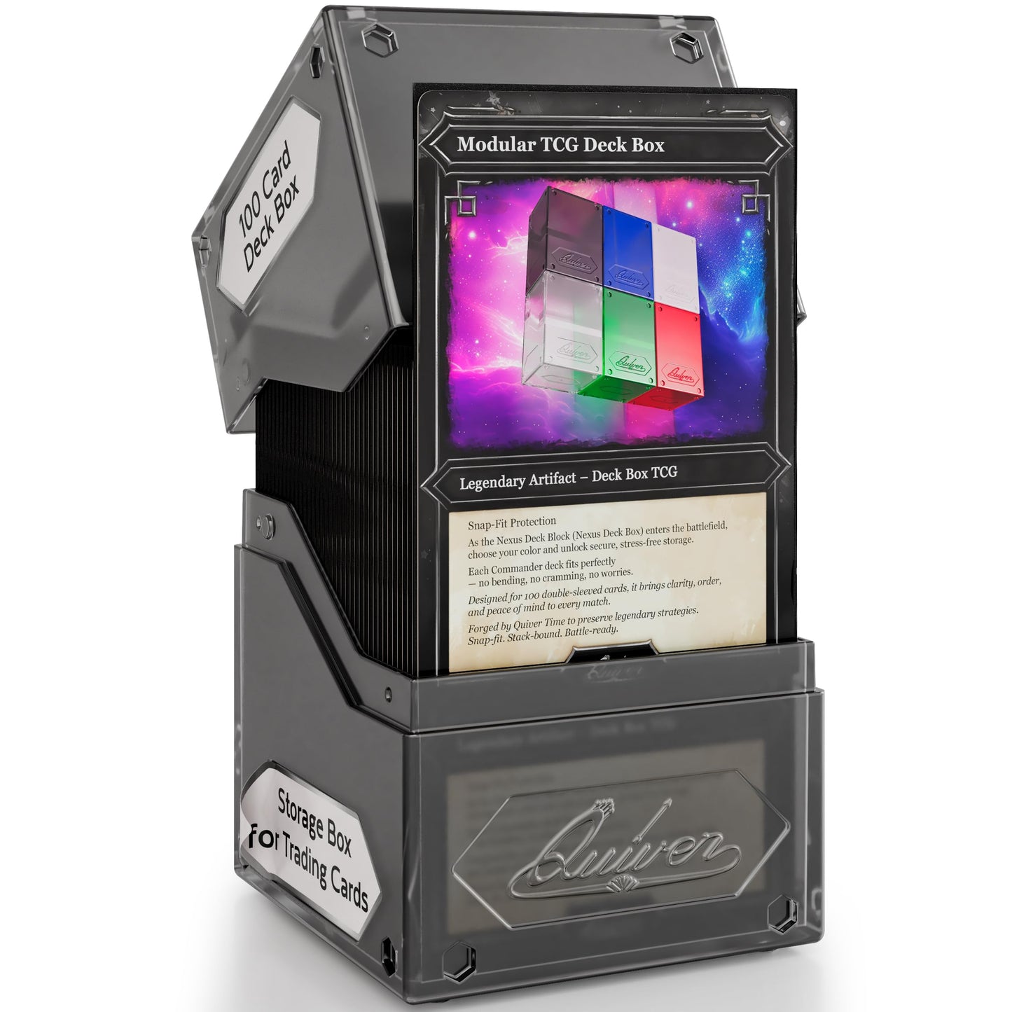 Quiver Time 360 Modular Nexus DeckBlock - Durable Stackable MTG Deck Box for Commander fits 100+ Cards | Stylish 100 Card Deck B