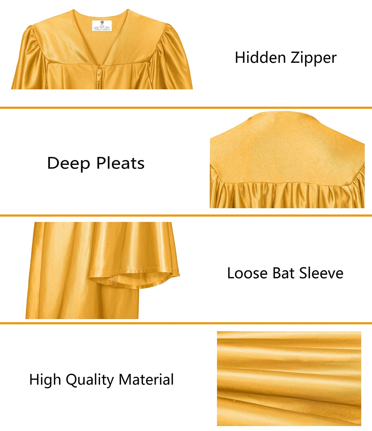 GradPlaza Shiny Choir Robe Kindergarten Preschool Graduation Gown Shiny Graduation Gown for Kids Gold Size 27
