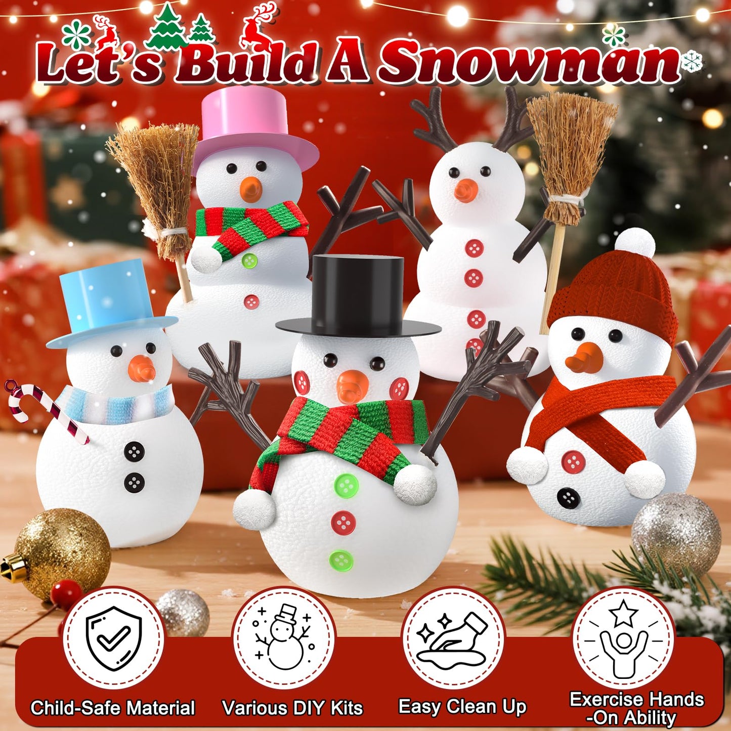 SpringFlower DIY Snowman Kit, 24 Pack Modeling Clay Crafts for Kids, Multicolor, Holiday Ornament Gifts, Model SF-25XM-DIYXR24