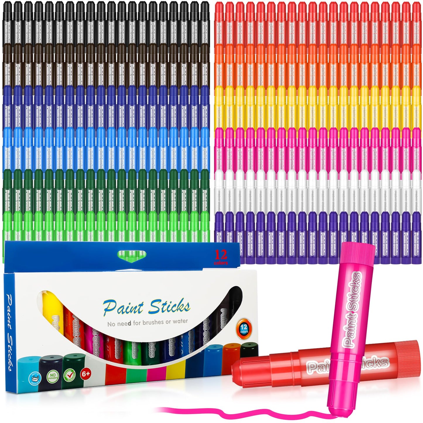 Noveread 20 Sets 240 Pcs Tempera Paint Sticks for Kids Each 12 Colors Washable Quick Drying Paint Sticks Bulk for Children Art S