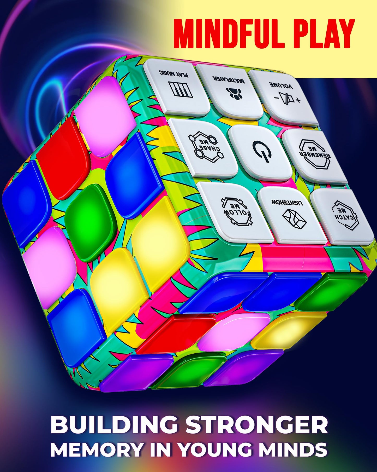 Skywin Puzzle Cube Game (Green/Pink) - Flashing Cube Handheld Electronic Games Stem Toy - Fun Memory Games & Brain Games For Adu