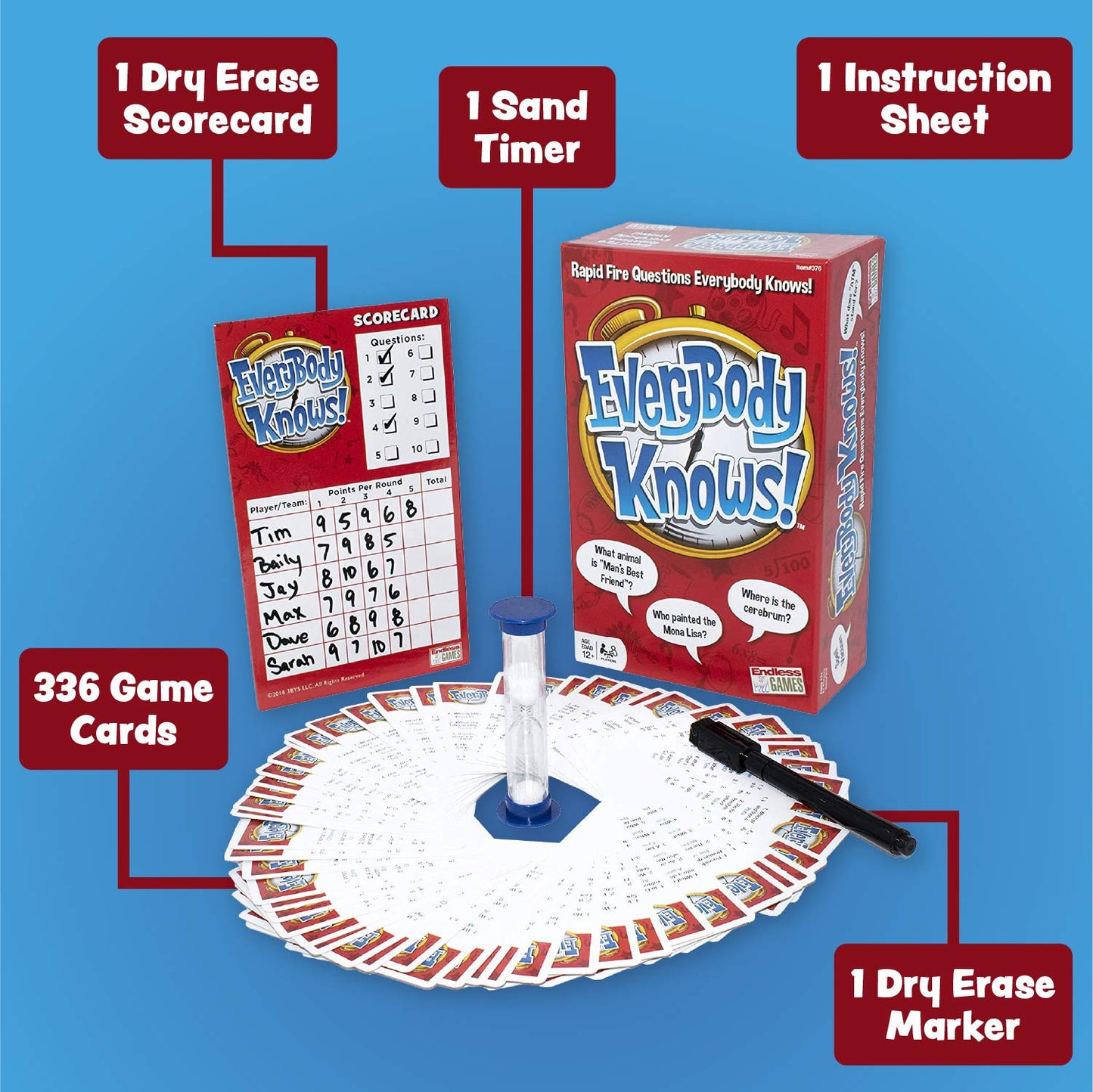 Endless Games Trivia Card Game - Everybody Knows! 2018 Edition, Multicolor, One Size, Plastic, Model 376