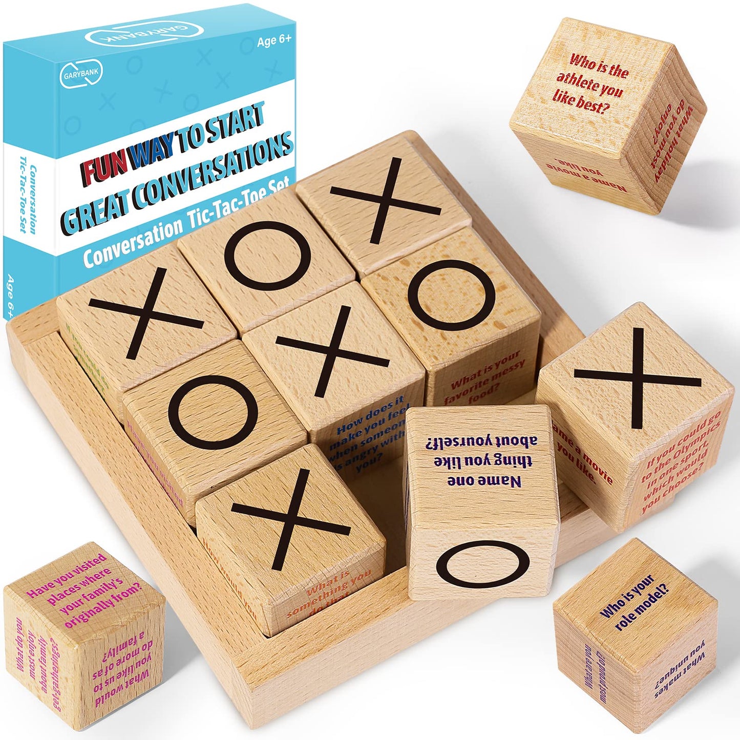 Garybank Conversation Cubes W/Tic Tac Toe Game Great Conversation Starter-Building Relationship Wooden Block for Family Game Night School Counselor Supplies Therapy Icebreaker Game for Kid Teen mature-themed