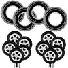 14 Pcs Car Decorations Racing Cars Birthday Party Supplies 4 Tire Tube Swim Ring Inflatable Tire Floats For Pool With 10 Balloons 18 Inch Race Balloons For Birthday Party (Wheel Style)