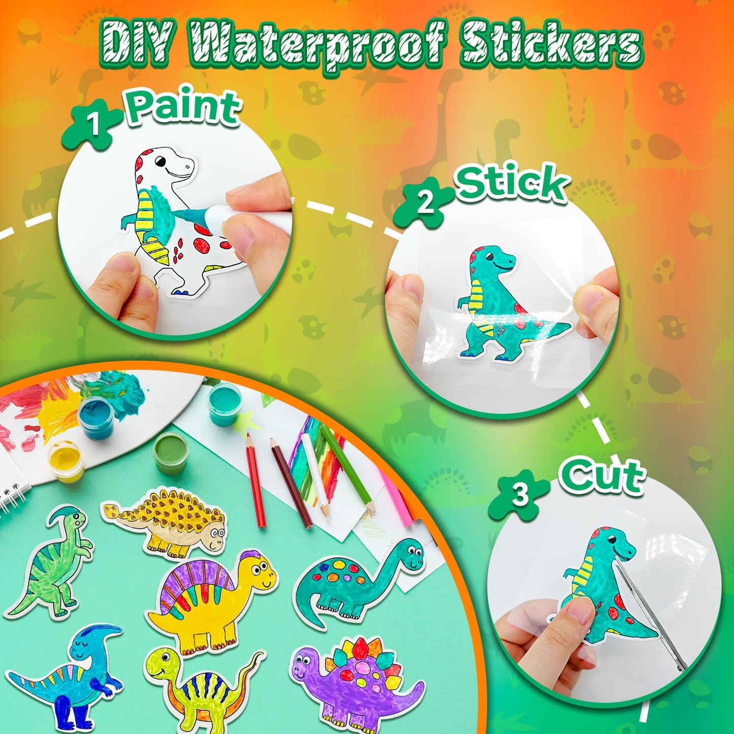 EDSPORTSHOUSE Decorate Your Own Water Bottle Kits for Boys Age 5-12,Dinosaur Painting Crafts,Fun Arts and Crafts Toys for Boys B