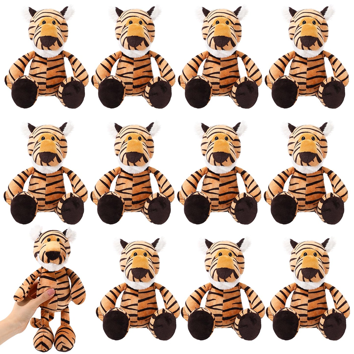 Blueweenly 12 Pcs Tigers Stuffed Animals for Kids 9.8 Inch Plush Tigers Jungle Themed Animals Toys Christmas Plushies Forest Gif