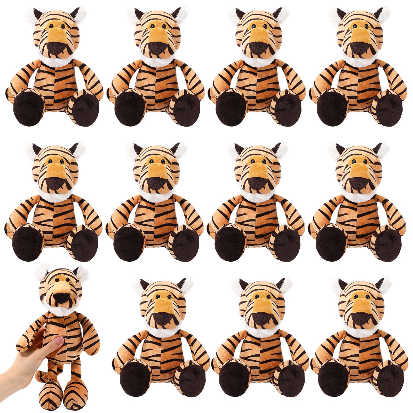 Blueweenly 12 Pcs Tigers Stuffed Animals for Kids 9.8 Inch Plush Tigers Jungle Themed Animals Toys Christmas Plushies Forest Gif