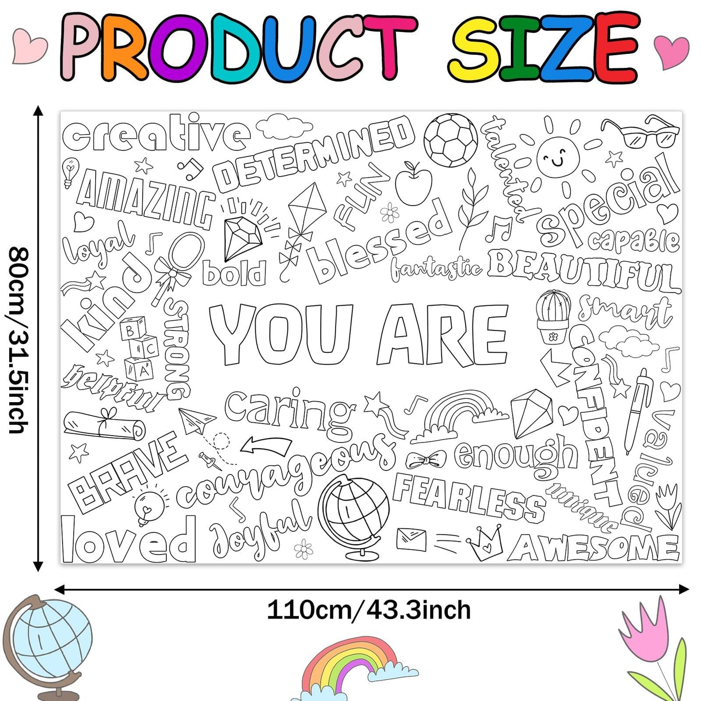 Naozinebi Positive Coloring Poster For Kids Giant You Are Coloring Poster Large Positive Affirmations Coloring Tablecloth Jumbo