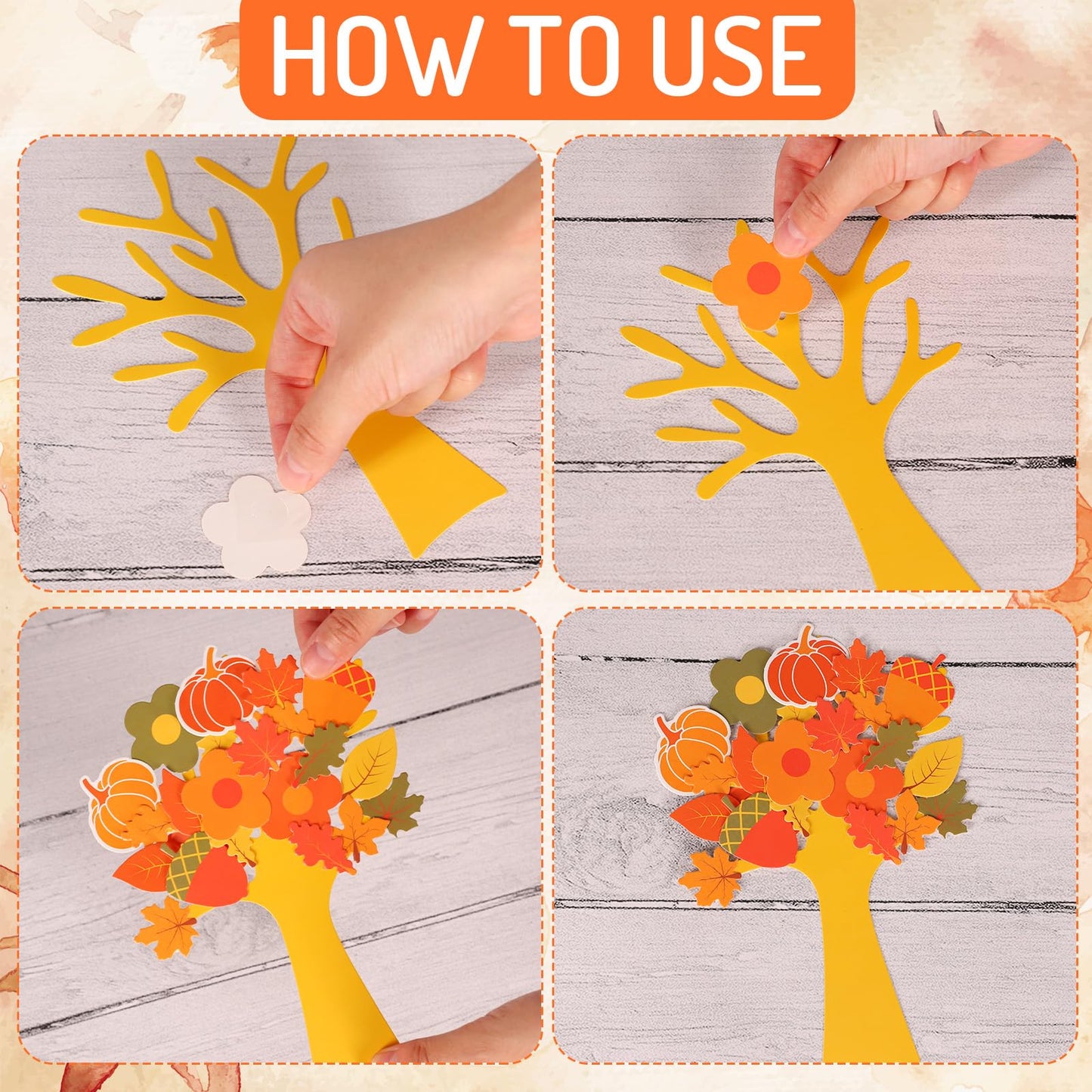 Whaline 25 Pack Thanksgiving Foam Tree Sticker Craft for Kids Self-Adhesive Leaf Pumpkin Acorn Sticker Art Project Make Your Own