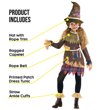 Morph Kids Scarecrow Costume For Girls - Scarecrow Costume Kids Girls - Little Girls Scarecrow Costume - Girls Creepy Scarecrow Costume Xl