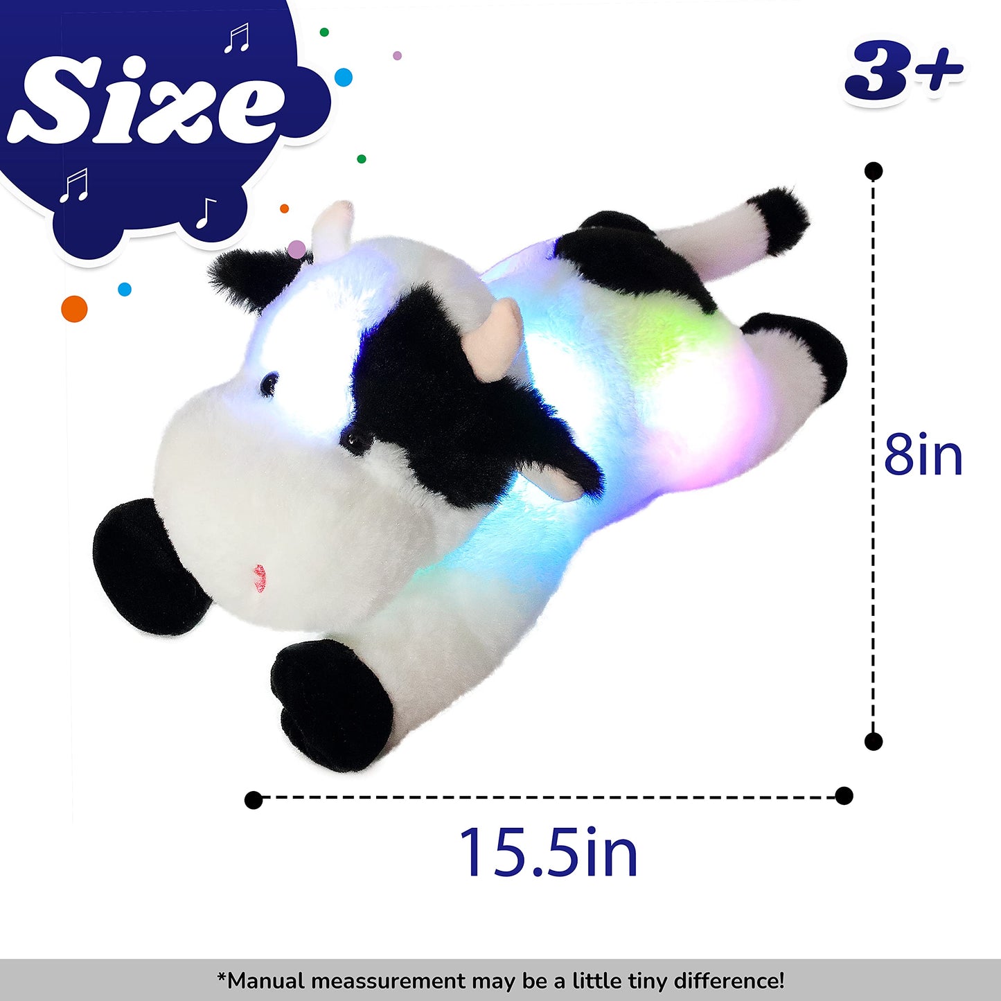 Cuteoy Musical Plush Cow Stuffed Animal Soft Glowing Led Light-Up Nightlight Toys Singing Lullabies Birthday Christmas Plushies Gifts For Kids Boys Girls,15.5'