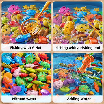 Niplooow Magnetic Fishing Game Pool Toys For Kids 3-5, Water Table Bathtub Kiddie Party Toy With Pole Rod Net Plastic Floating F
