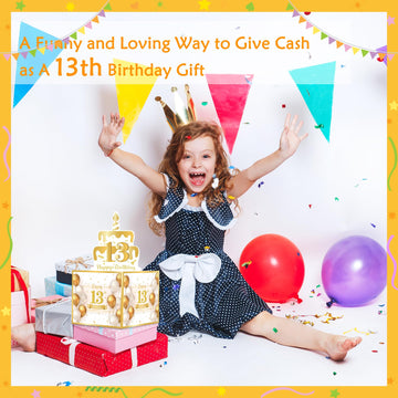 Meiidoshine 13Th Birthday Money Box For Cash Gift, Surprise Pull Out Money Gift Box With 100Pcs Transparent Bags - Fun Ways To Give Cash As A 13Th Birthday Gift For Girls Boys