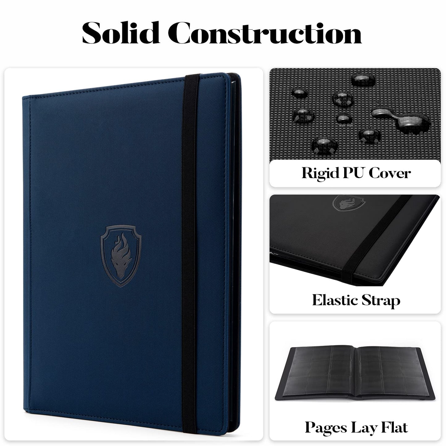 Trading Card Binder 9 Pocket  Fabmaker PU Cover Card Collection Binder for 360 Cards  enhanced Card Album  Sturdy Card Holder Folders for YuGiOh  MTG  TCG  Game Cards & Sports Cards  Navy Blue