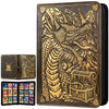 JiaoJiRen 9 Pockets Trading Card Binder-Holds 360 Cards Pockets Album 3D Leather Dragon Double Sided Pocket Zipper Binder for MTG TCG Game Sports Cards (Bronzed)