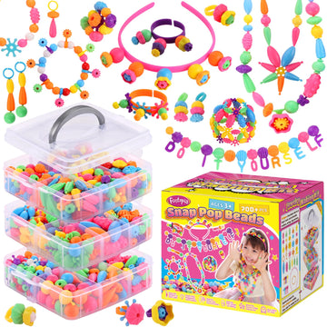 Funtopia Pop Beads, 700+ Pcs Arts and Crafts for Kids 4-6, Snap Beads DIY Bracelet Necklace Ring Anklet Set, Birthday Party Crea