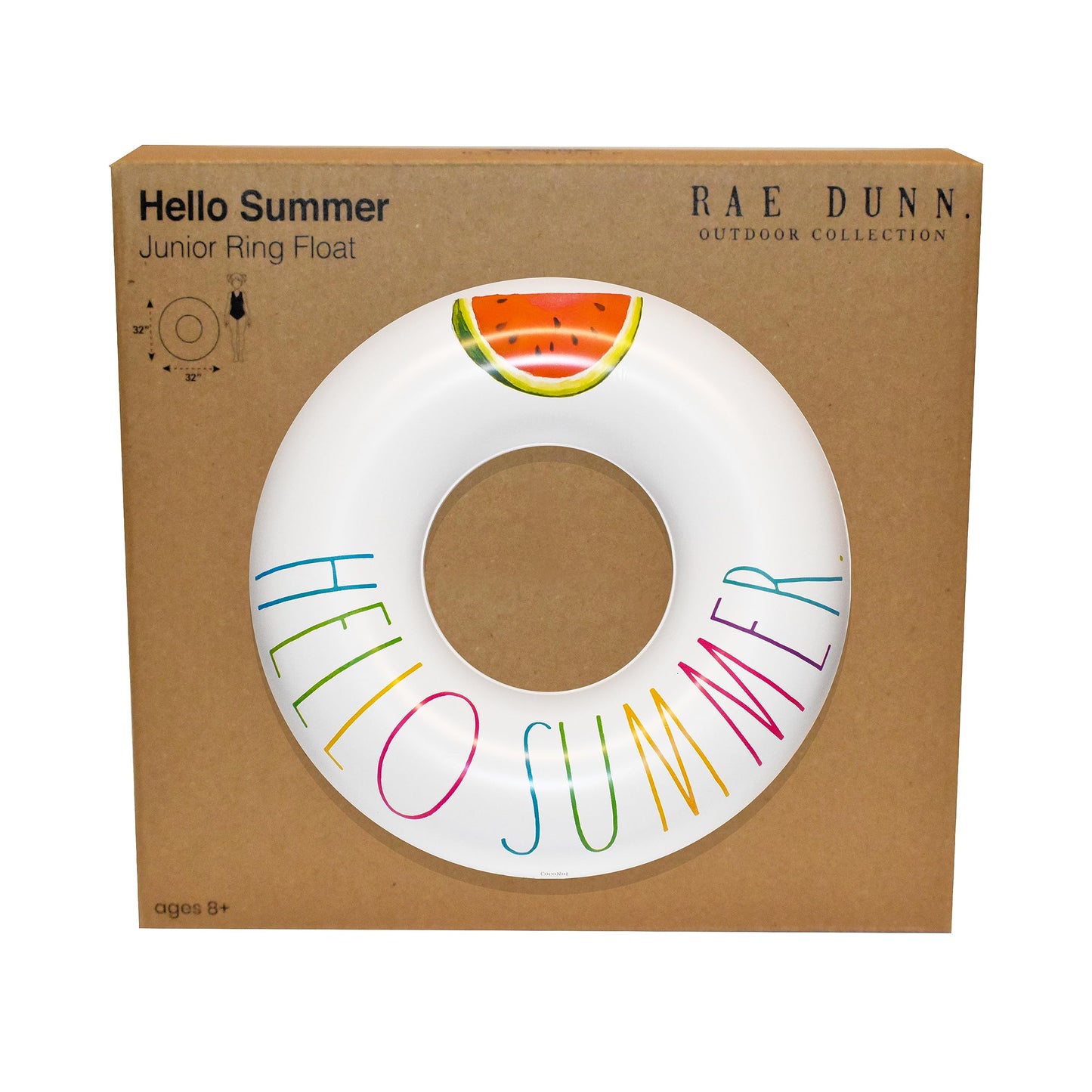 Rae Dunn X Coconut Float Junior Ring Float - Hello Summer Theme - 32 Inch Inflatable Raft & Durable Water Inner Tube - Stable Ri
