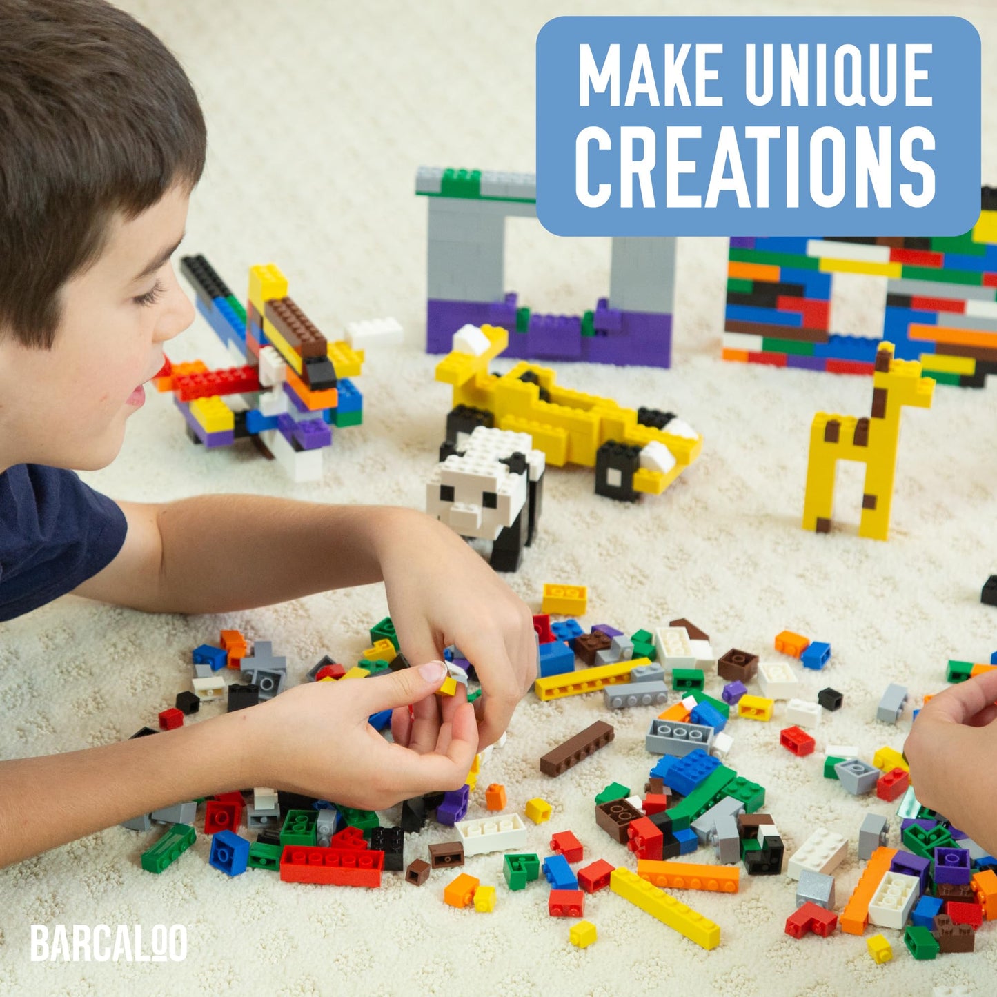 Barcaloo 1000 Piece Building Bricks Play Set, 10 Classic Colors Bulk Building Blocks, Generic Brick Building Parts, For Boys And