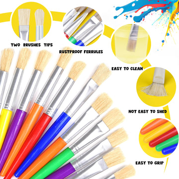 Joyooss Paint Brushes For Kids, 12 Pcs Round/Flat Large Kids Paint Brushes, Easy To Clean & Grip Washable No Shed Hog Bristle To