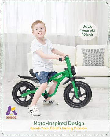 Kriddo Kids Balance Bike For 2-5 Years, With Front Light, Upgraded Tires For All Terrain, Upgraded Bearing For Smooth And Stable Riding, Front And Rear Fenders, Adjustable Seat, Green