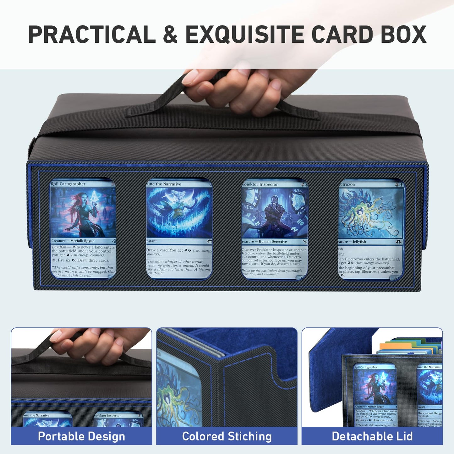 SENVINI 4-Row Trading Card Storage Box for 3200+ Cards, Purple Faux Leather with Dividers, Sleeves & Strap