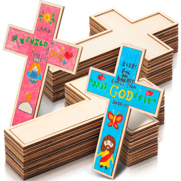 Blueweenly 24 Pcs Unfinished Wooden Crosses for Christian Blank Wooden Craft Crosses 9.06 x 5.91 Inch DIY Valentines Day Easter