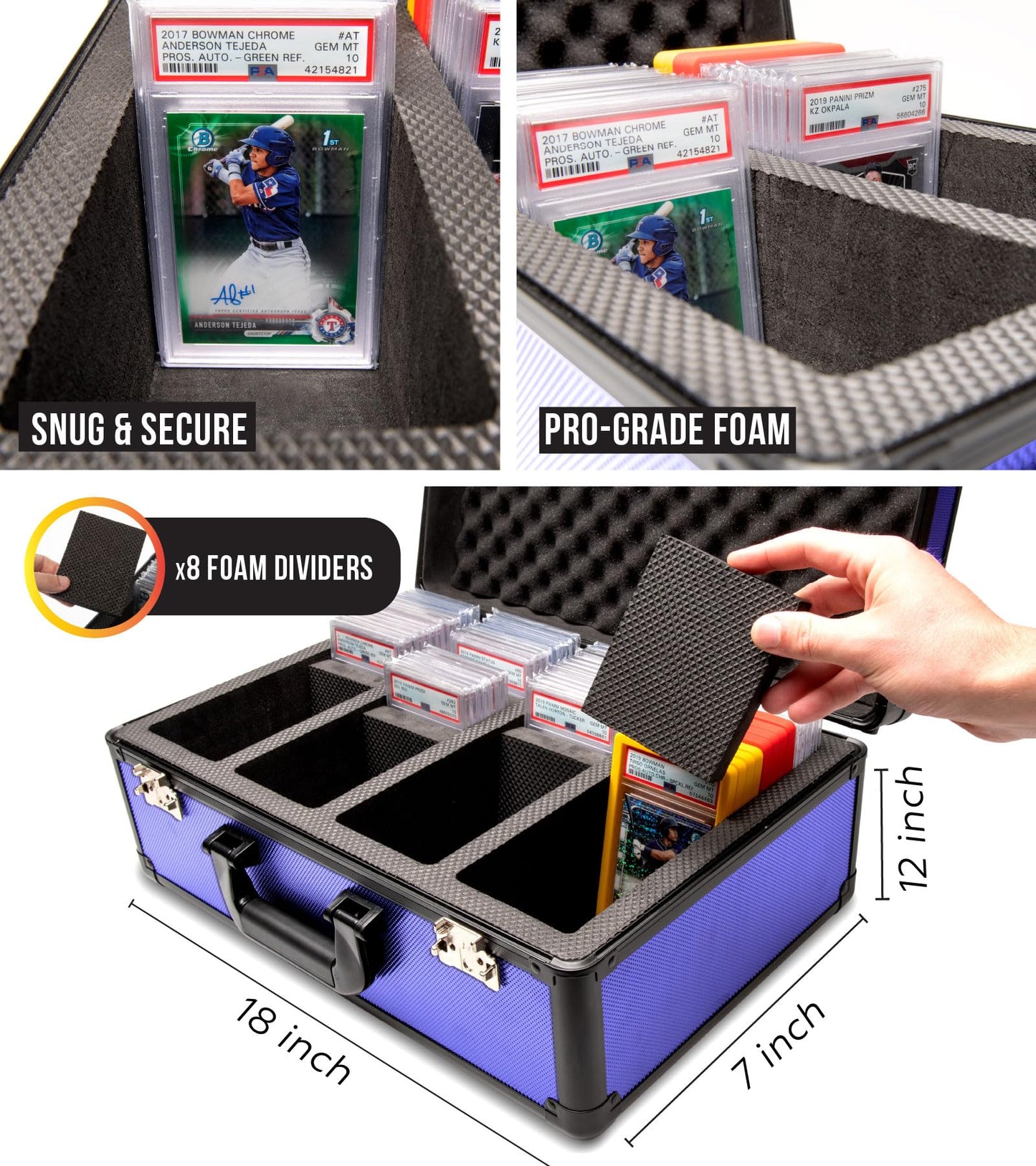 SLAB protective covering FUSION 4 Row Graded Card Storage Box PSA Card Slab Case For Graded cards Hold 160+ Slabs Graded Card Case PSA Slab Box Graded Card Storage Sports Baseball Card Collector Gifts (NAVY BLUE)