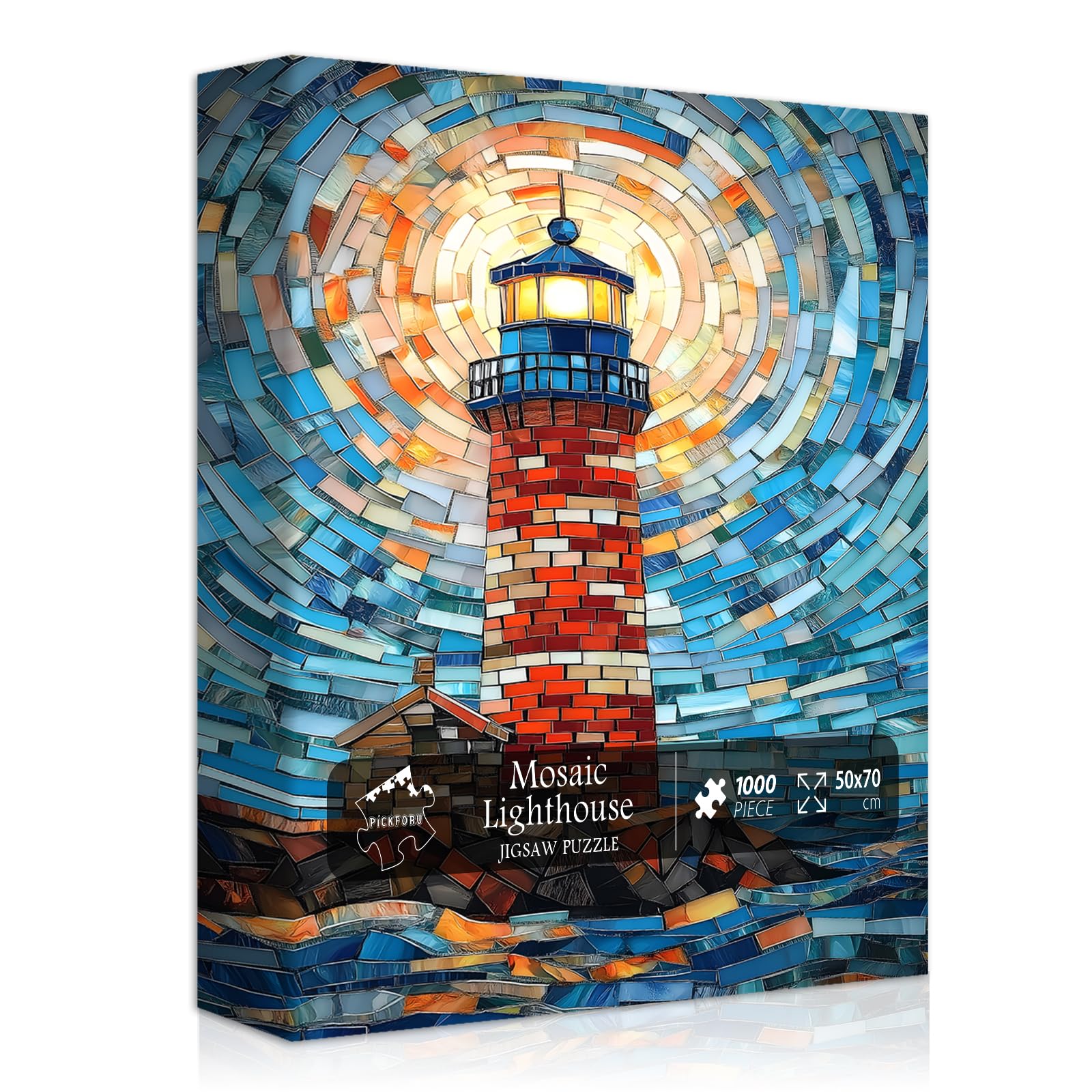 Mosaic Lighthouse Puzzles for Adults 1000 Piece, Stained Glass Beach Ocean Puzzle Hard Impossible Difficult, Colorful Lighthouse