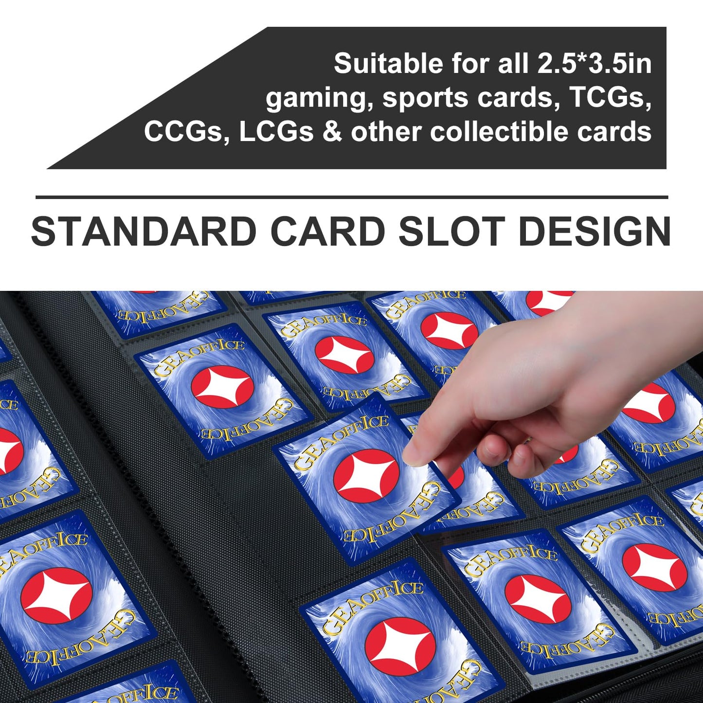 enhanced Card Binder 16 Pocket  GEAoffice PU Cover Trading Card binder for 1000+ Cards  Sturdy Card Collection Album  Card Holder Folders for YuGiOh  MTG  TCG  Game Cards & Sports Cards  Black