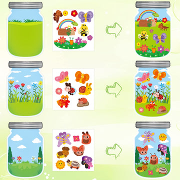 Cy2Side 12Pcs Summer Bugs Stickers Scene For Kids, Make A Bug Jar Sticker Scene With Butterfly Bee Ladybug Flower, Make Your Own Insect Stickers With Jar Scene, Diy Summer Party Games Class Activities