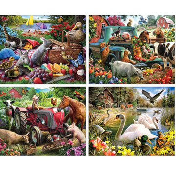 Bits And Pieces - 4-In-1 Multi-Pack - 1000 Piece Jigsaw Puzzles For Adults-Each Measures 20' X 27' (51Cm X 69Cm)-Country Fun By Artist Larry Jones