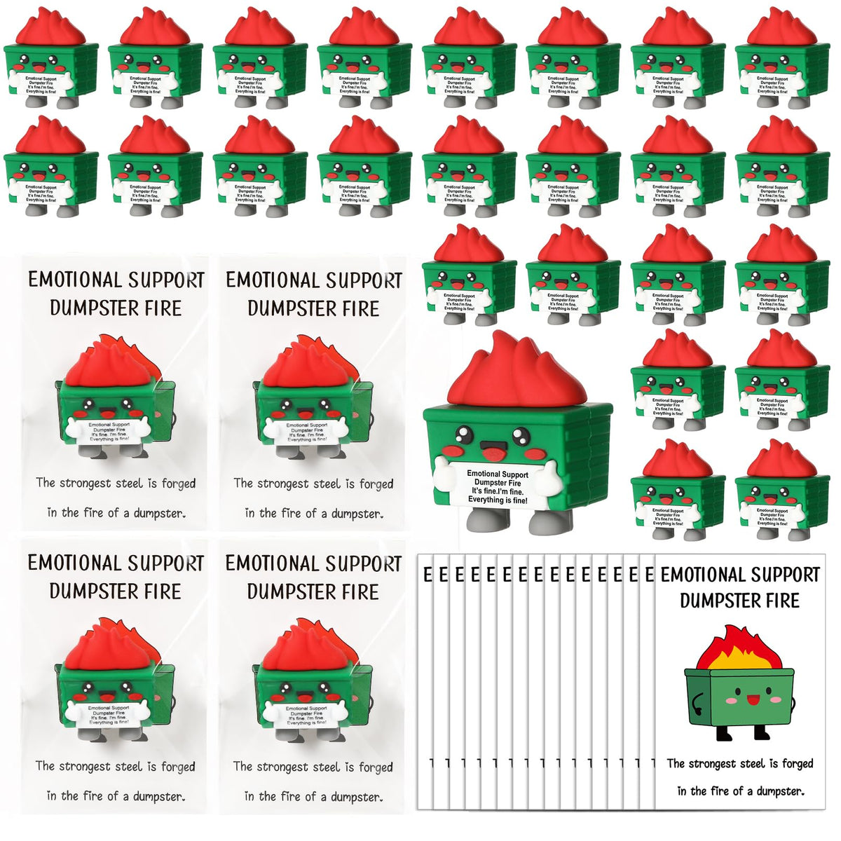 30 Sets Dumpster Fire Gifts Set Include 30 Mini Rubber Dumpster Fires 30 Motivational Cards 30 Package Bags Positive Inspiration